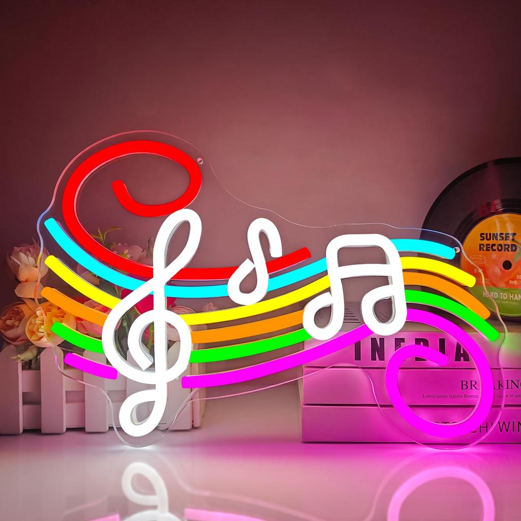 Music Neon Sign Musical Staff Note Led Wall Decor Dimmable Music Studio Decor Classroom Bedroom Gifts for Teacher Students Kids