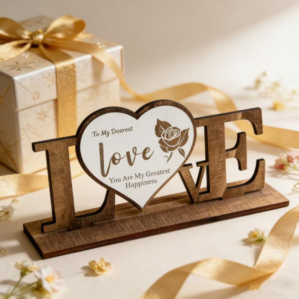 Wooden Love Heart Decor – Handcrafted Wooden Keepsake for Valentine's Day, Anniversary & Couple Gift, Romantic Home Accent