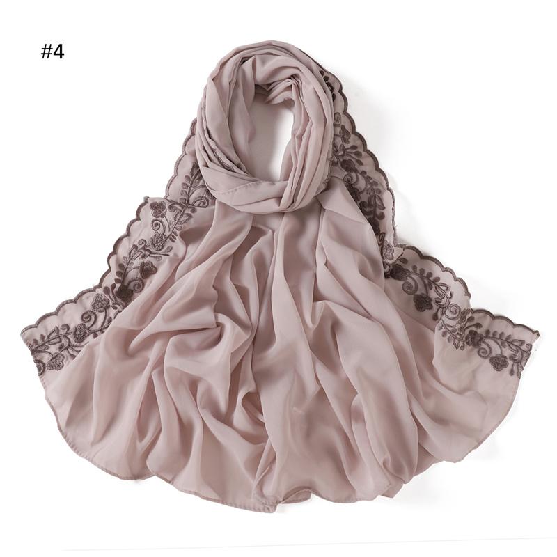 Einfarbig Bestickt Floral Bubble Chiffon Hijab Ramadan Spitze Stich Schals Damen Sonnenschutz Kopftuch Outdoor Winddicht Kopfwickel