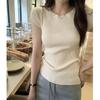 Kumikumi Simple Basic Round Neck Pure Color Short Sleeve T-shirt Female Summer All-Matching Slim Fit Slimming Shoulder Tops