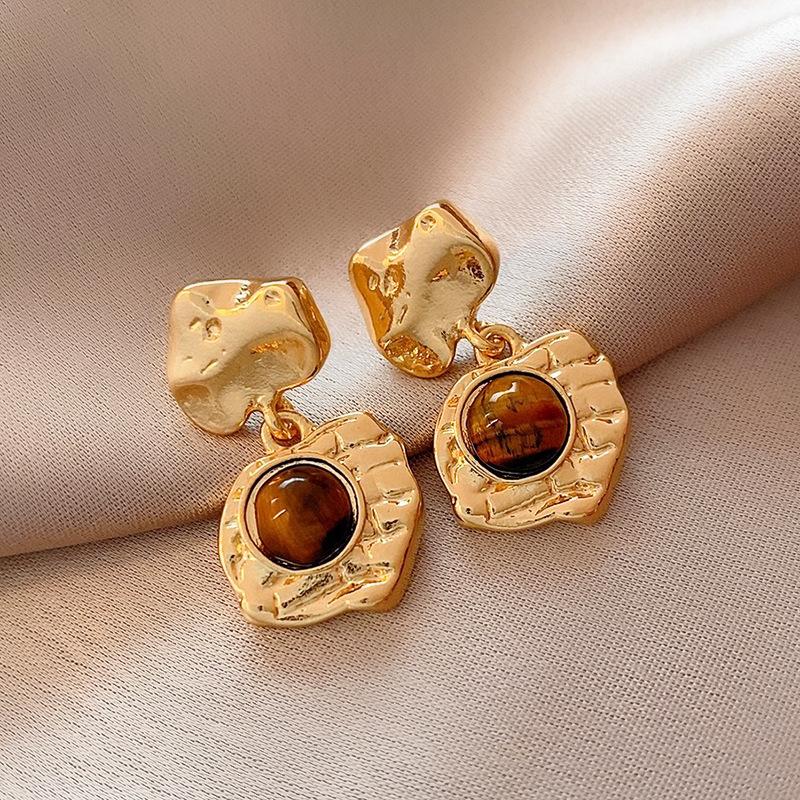 Dámské náušnice BLINGBAY Maillard Tiger Eye Stone Geometrické náušnice Módní Lehké Luxusní Retro Náušnice Špičkové univerzální náušnice Šperky Dárky
