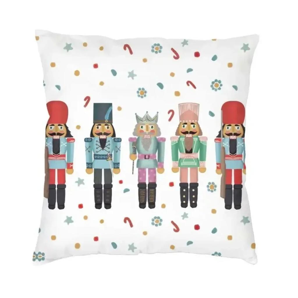Nutcracker Soldier Toy Christmas Gift Cushion Cover Sofa Home Decorative Square Pillow Case 45x45cm