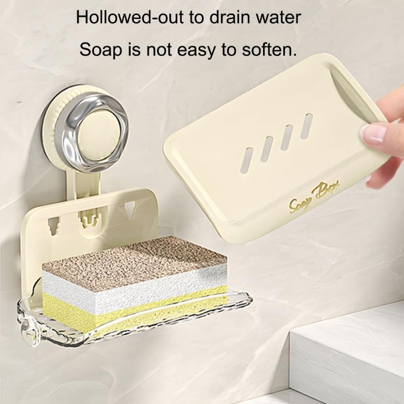 NonSlip Soap Dish With Drain Wall Mounted Bathroom Shower Storage Adhesive Space Saving Tray