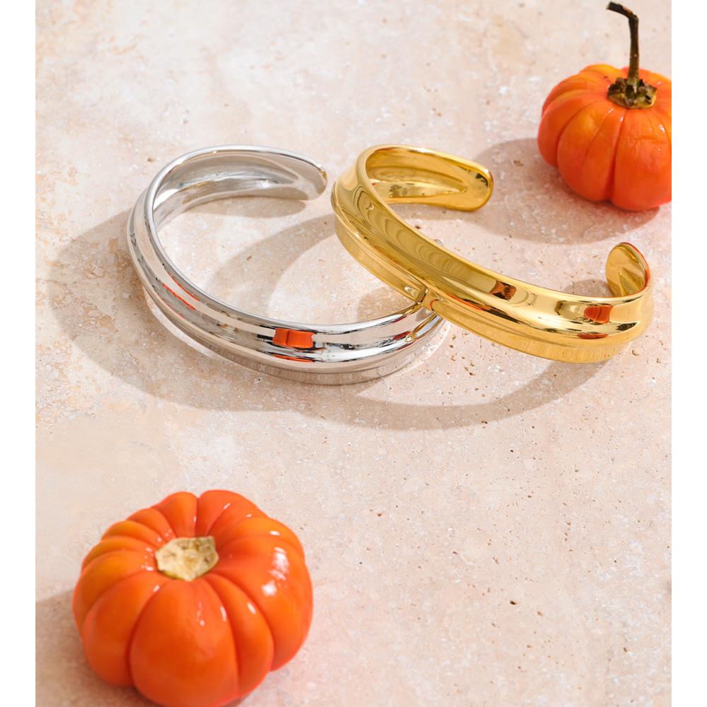 Yhpup 60mm Stainless Steel Metal Open Statement Bracelet Bangle for Women Texture Simple Waterproof Jewelry Accessories