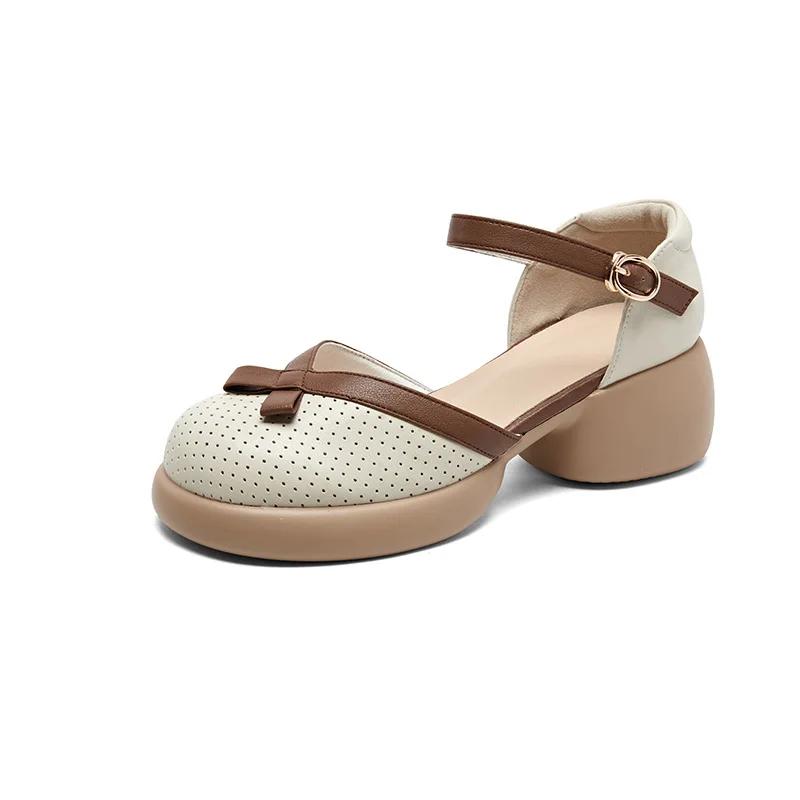 

Fujin 5.3cm 2024 этнические женские удобные туфли летние пряжки мягкие балетки для отдыха ретро натуральная коровья кожа эргономичные лоферы 39 бежевый