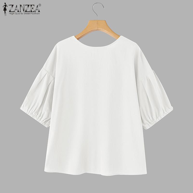 ZANZEA Oversized Women O-neck Half Sleeve Solid Color Casual Loose Ruffled Blouse