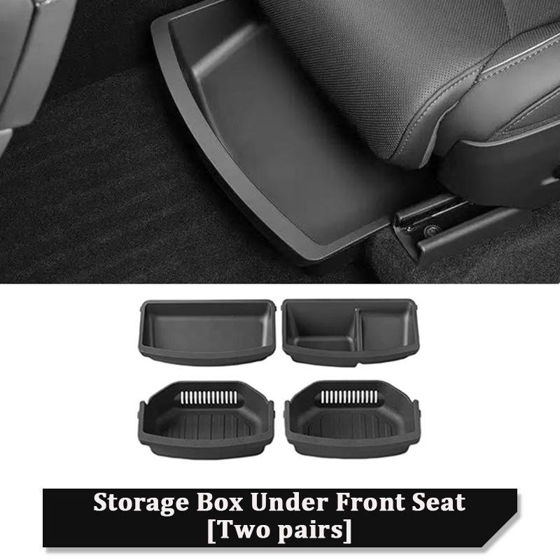 Under Seat Storage Box For Tesla Model YL 6-Seats 2026 TPE Drawer Seat Lower Front Rear Organizer Tray Trash Can Car Accessories