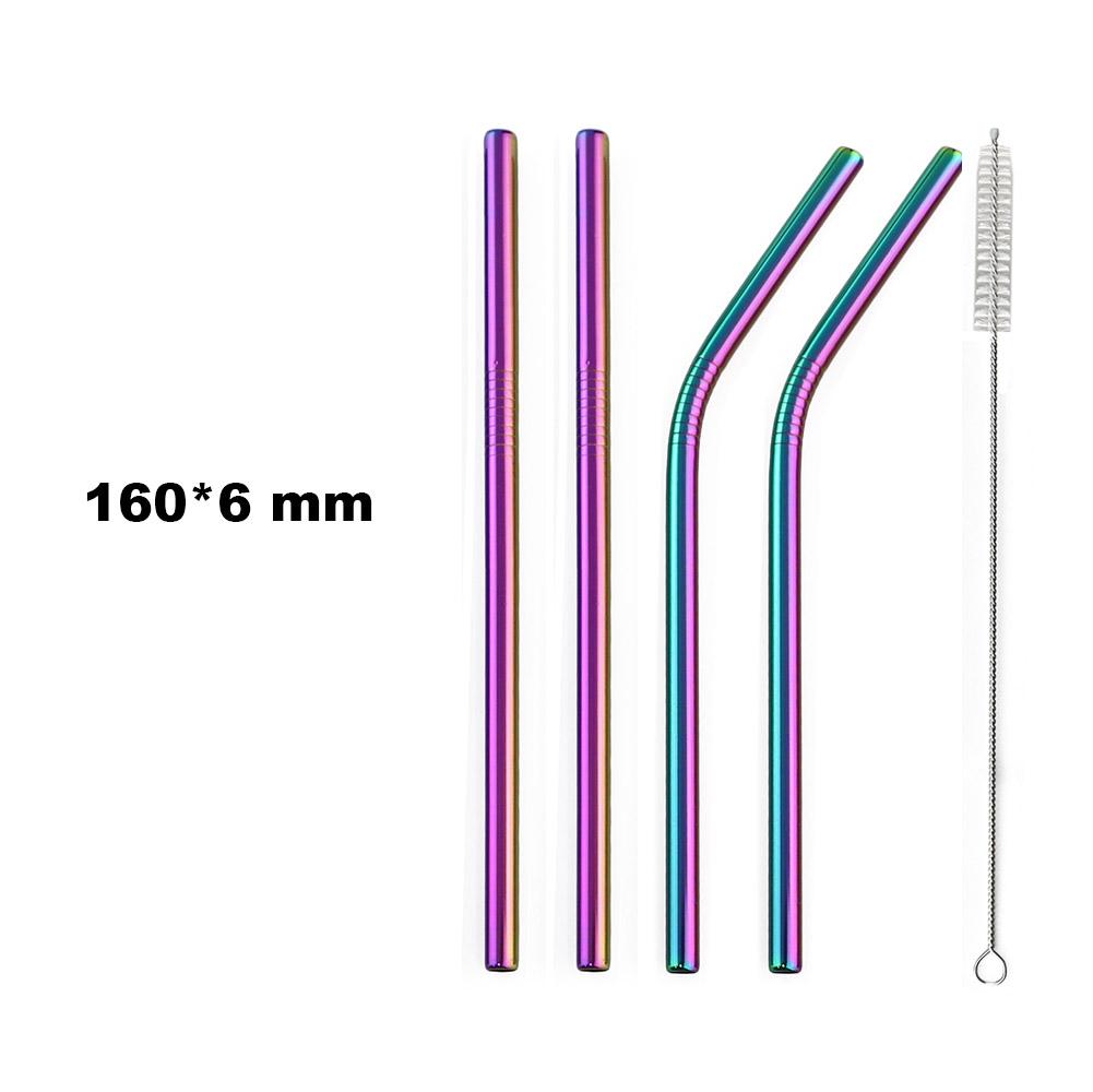 Fruit Juice Straws Mini 160mm Short Rainbow Stainless Steel Metal Straws Straight Bend Reusable Drinking Small 4Straw 1prush