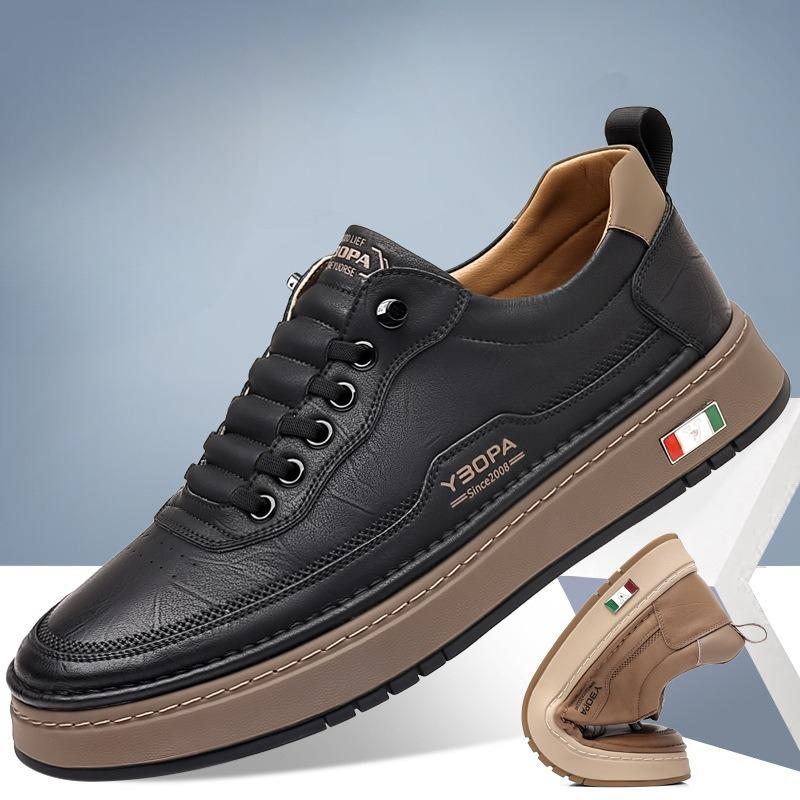 Fashion :2025 New Leather Mens Sneakers High Quality Slip on Walking Shoes Men's Skate Shoes Men Outdoor Leather Fashion Casual Shoes