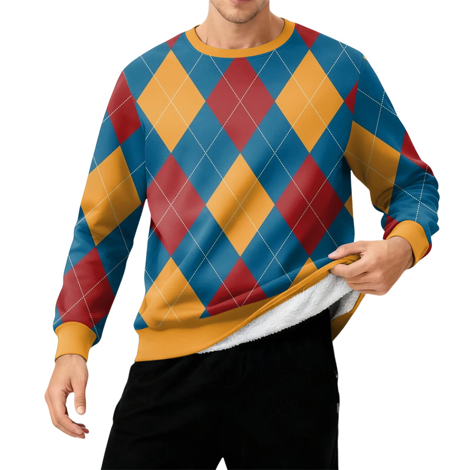 

Men s Round Neck Fleece-Lined Thick Color Sweatshirt XXL