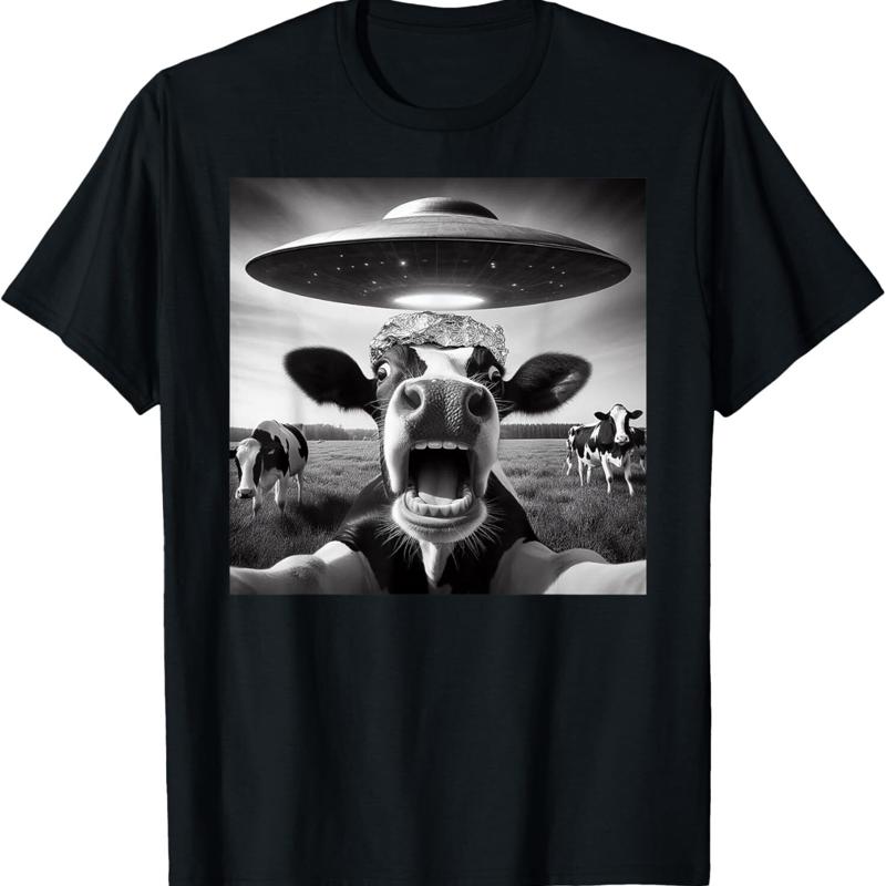 

Funny Cow Abduction By Ufo Selfie Hilarious Alien Meme T Shirt - Men s Summer Cotton Graphic Tee S разноцветный