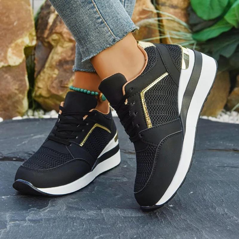Women's Sneakers Luxury Rhinestone Casual Fashion Thick Bottom Non-slip Women's Lace-up Sports Running Shoes