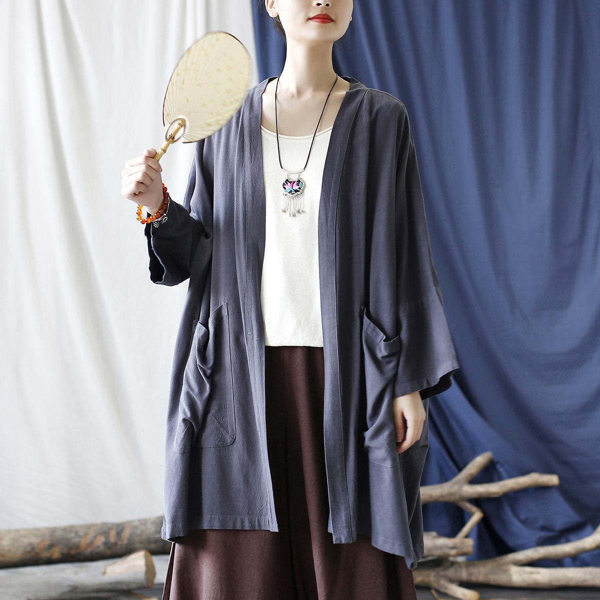 

Johnature Niche Vintage Style Свободное ретро пальто Женское зимнее V-образное вырезное однотонное индивидуальное пальто One Size серый