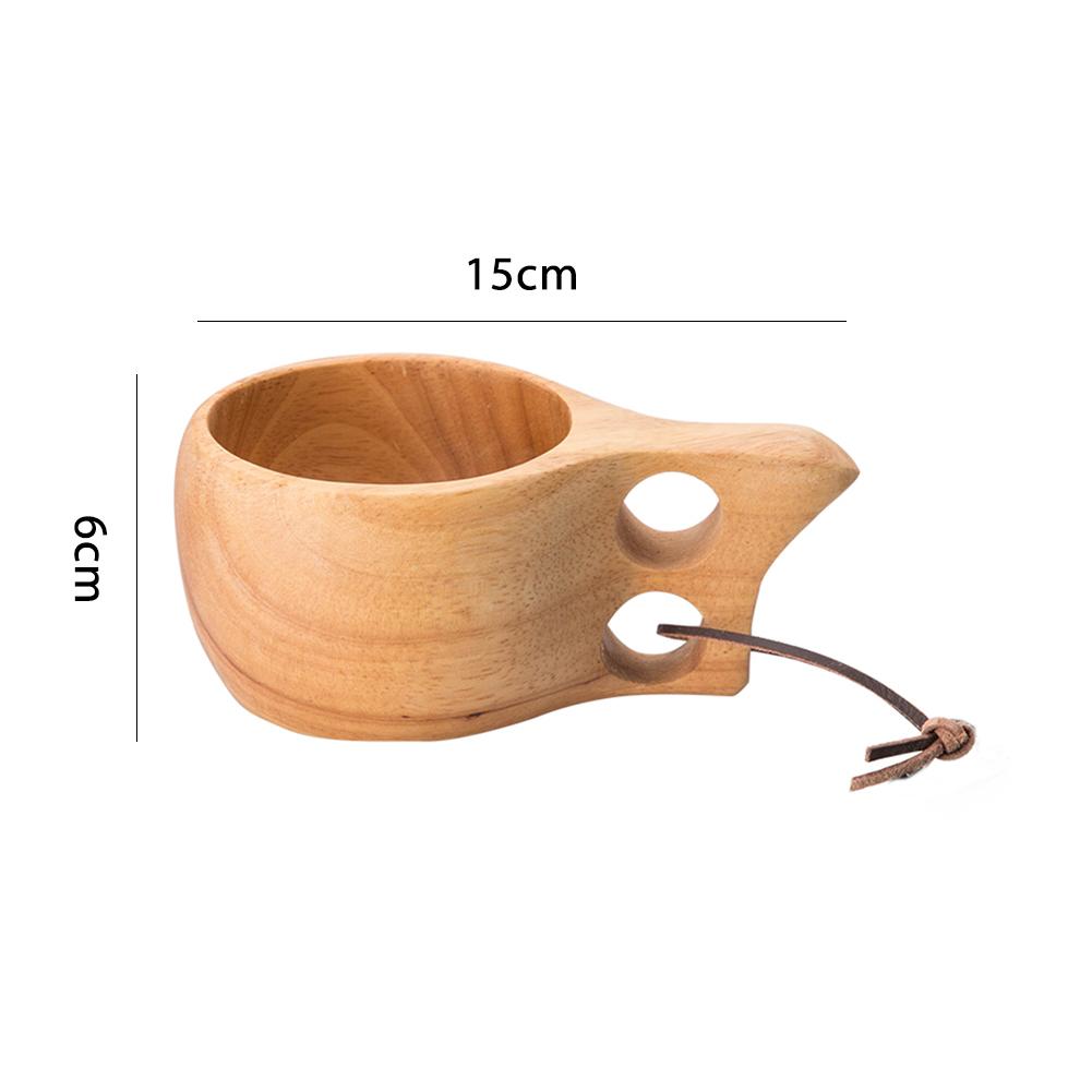 Handmade Rubber Wood Drinking Cup with 2 Hole Grips for Coffee Tea Milk Water Drinking Outdoor Backpack Camping Travel Use