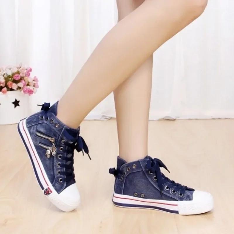 2024 Nový Prodej Dámské Boty Podzimní Trend Džínový Plátěný Design Ležérní Šněrovací Vulkanizované Boty Venkovní Vycházkové Sportovní Boty