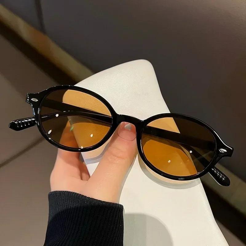 

Retro Fashion Oval Frame Sunglasses Leopard Print Sunglasses Female High-Class Sense Of Street Shooting Uv Protection Sunglasses as shown