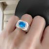 Fashion Oval Diamond Inlaid Embedded Color Gem Ring