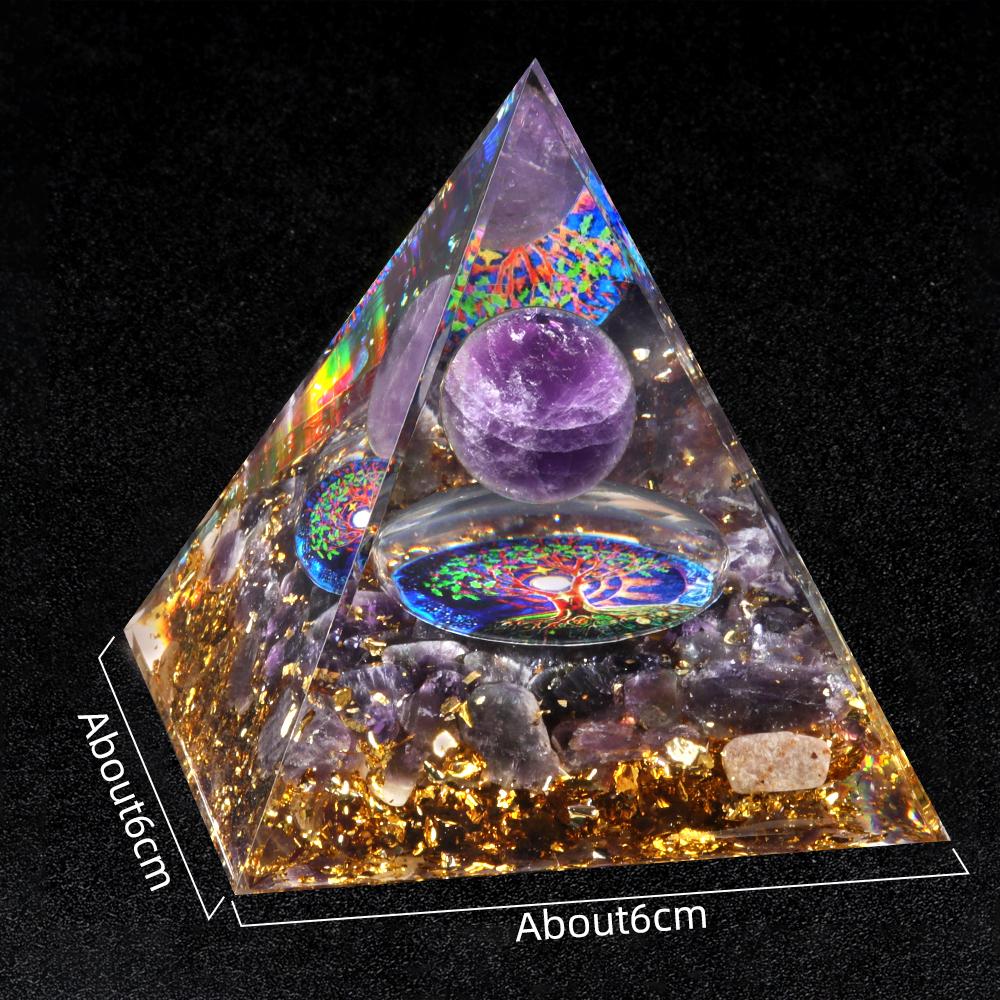 Crystal Devil's Eye Pyramid Natural Crushed Stone Lapis Lazuli Dropping Resin Home and Office Desktop Decoration Crafts 6x6cm