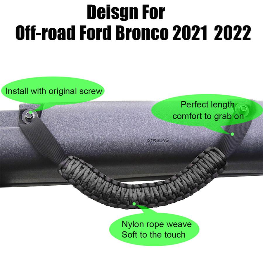 2pcs Black Roll Bar Grab Handles Non-Slip Handle Grip For 2021-2022 Ford Bronco