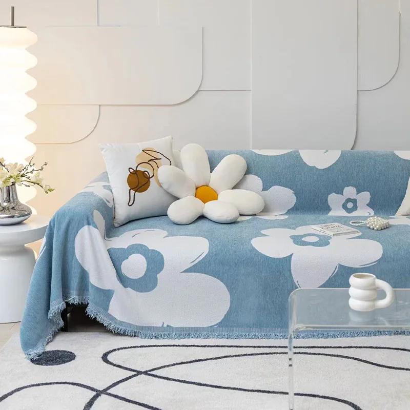 Jacquard Chenille Sofa Cover Cloth Sofa Blanket Cover Full Cover Universal Couch Towel Cover Dust Proof Sofa Cushion With Tassel
