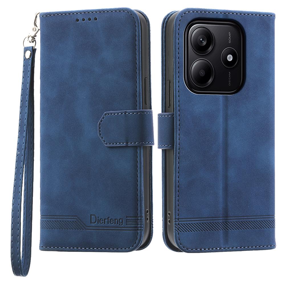 

For Xiaomi Redmi Note 14 5G Leather Case Lines Imprint Wallet Phone Cover Blue