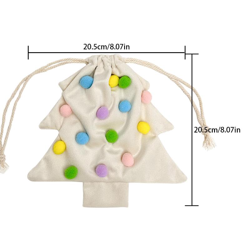 Christmas Tree Shaped Polyester Drawstring Gift Bags With Colorful Pom Poms Bell Decor For Xmas Tree Hanging Party Gifts Storage