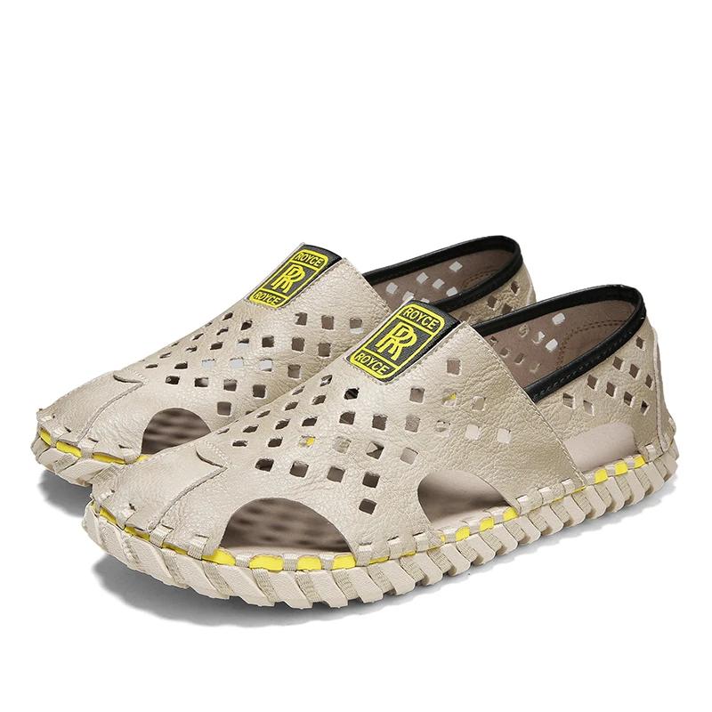 

Мужские кожаные сандалии с вырезами, удобная уличная повседневная обувь, летние пляжные шлепанцы для ходьбы, мужские пляжные кроссовки, быстросохнущие сандалии 44