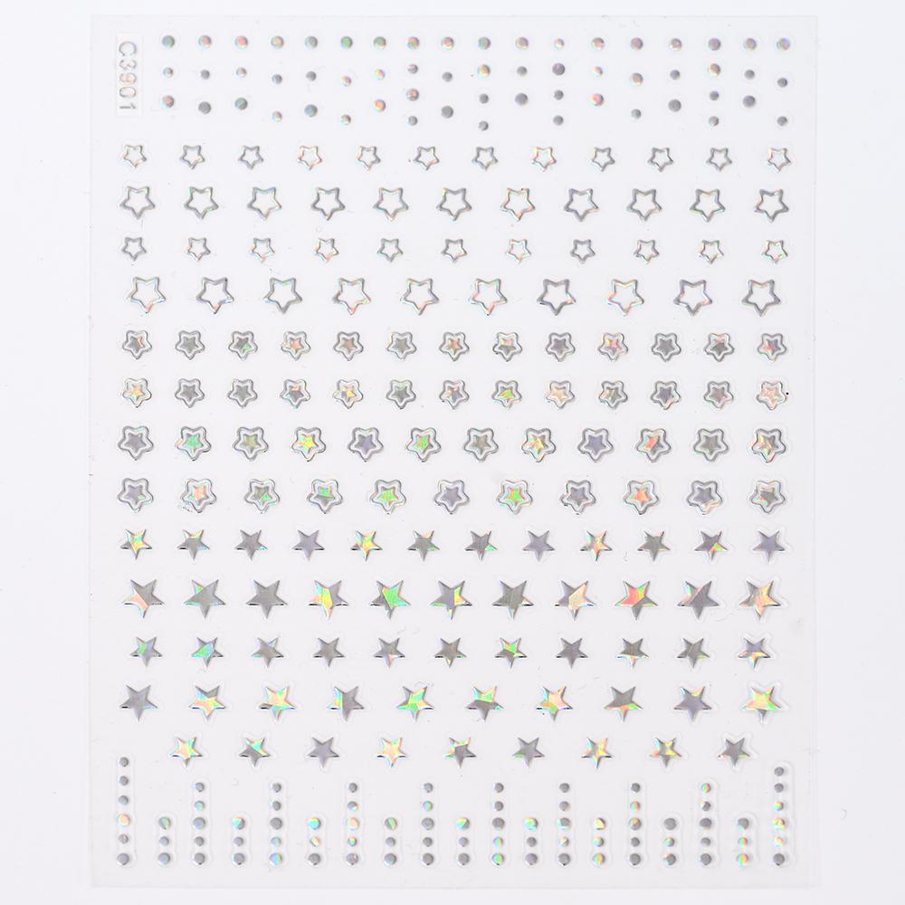 Black White Star 3D Nail Art Sticker Y2K Pentagram Self-Adhesive Decals Laser Shiny Glitters Starlight Manicure Ornaments Slider