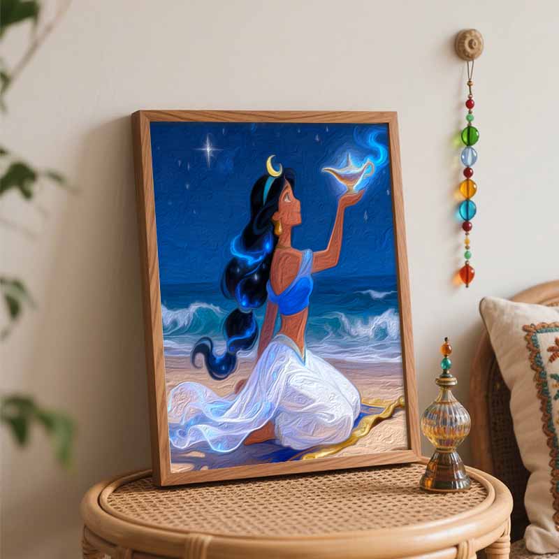Disney Jasmine Magic Lamp Oil Paint Hand Painting Kit Decoration Classic Style Home Decor Fantasy Princess Wall Art Gift Bedroom Decor