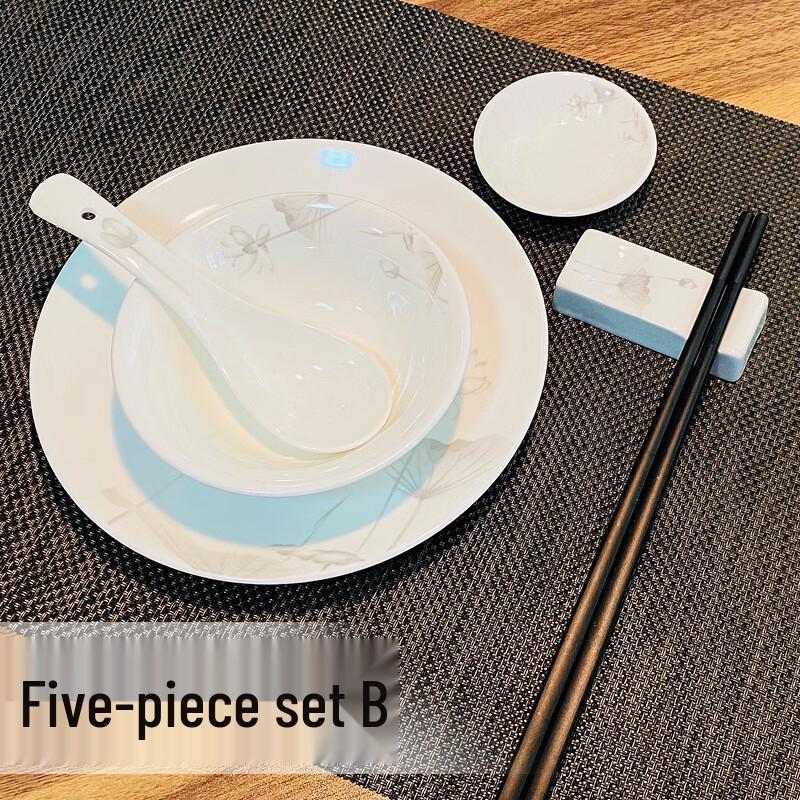 Luminous Lotus 5-Piece Ceramic Dinnerware Set