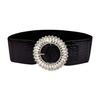 Vintage Korean Style Wide Belt For Dresses With Alloy Buckle And Elastic Waist For Winter Fashion