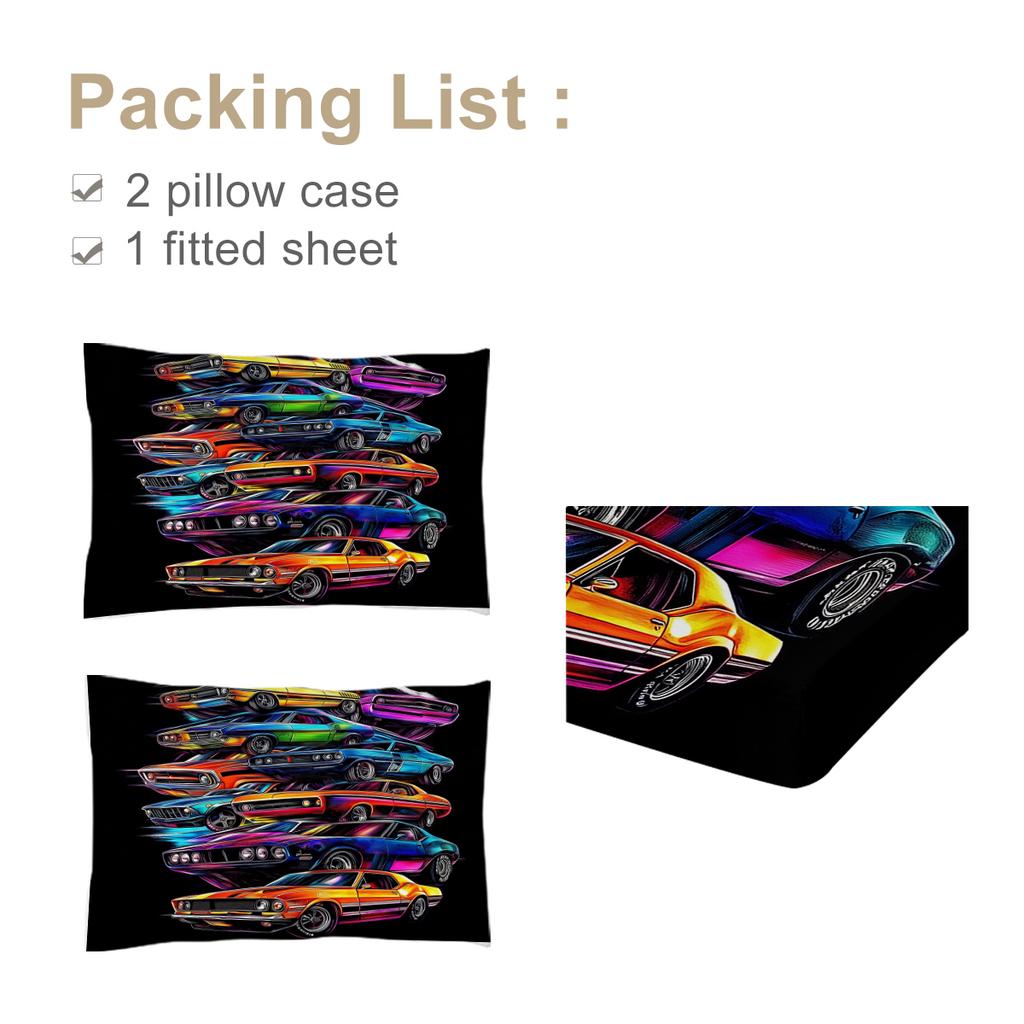 Stacked Car 3-Piece Bedding Set With Two Pillowcases, Suitable For Living Room And Bedroom (Colorful, Design, Unique Gift)