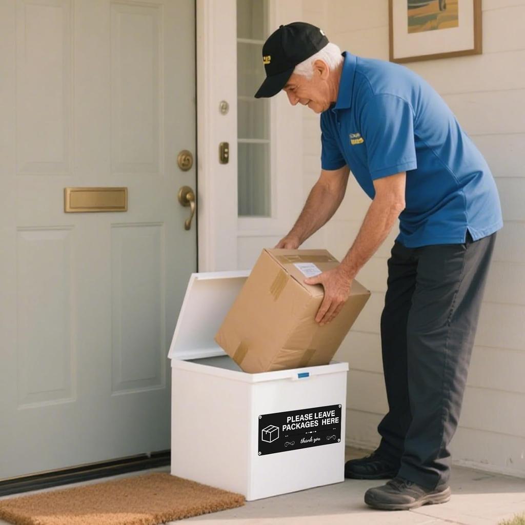 Please Leave Packages Here Signs 10" x 4" Deliveries Sign Aluminum Package Delivery Sign for Outside Front Door Home Office Shop 2 Pack