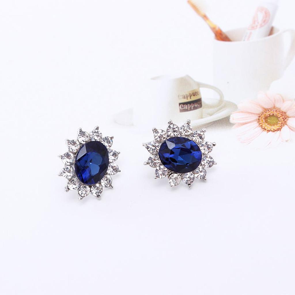 Bridal Fashion Jewelry Sets For Women Blue Full Crystal Flower Pendant Necklace Earring Set