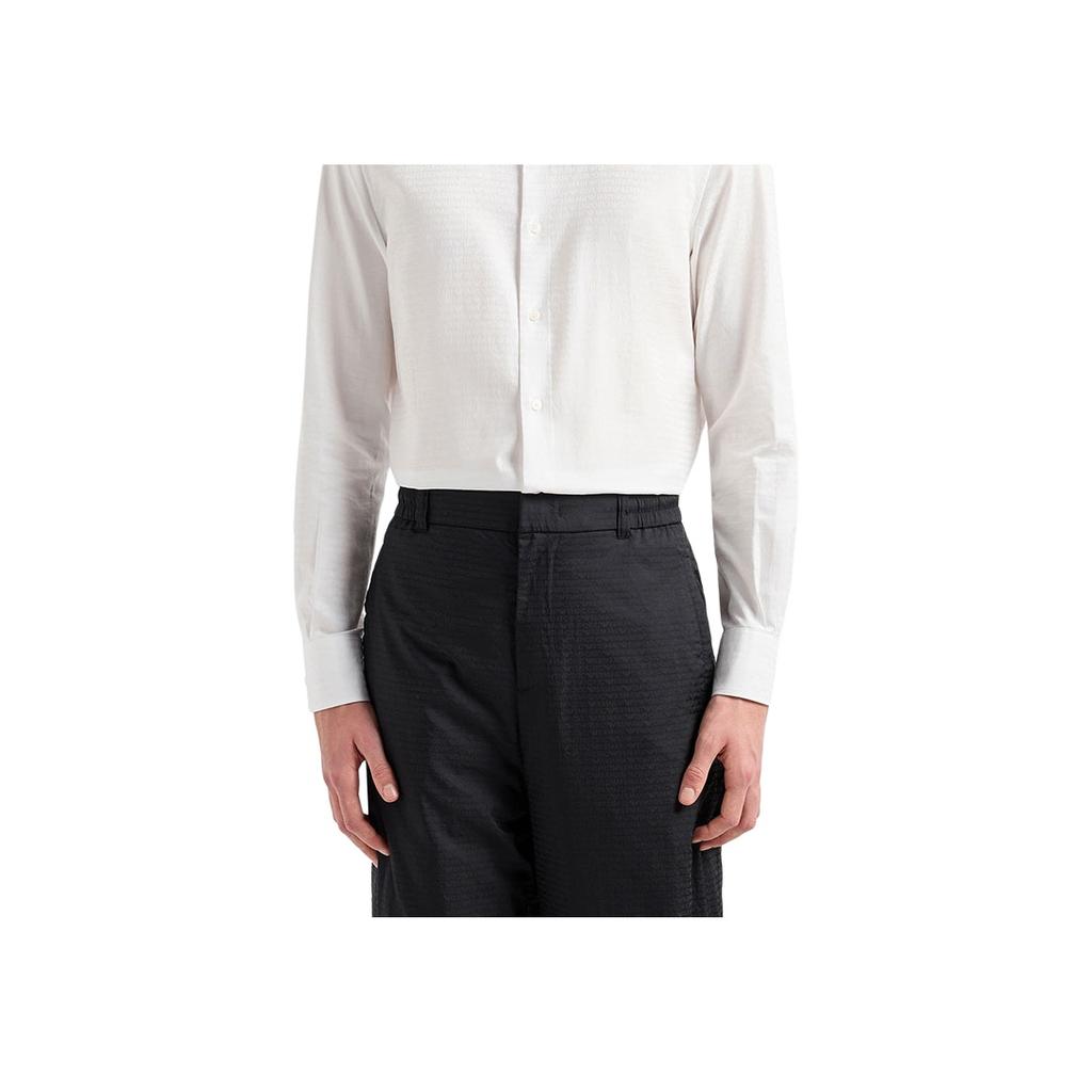 Emporio Armani Letter Jacquard Single-Breasted Straight Long Sleeve Shirt Men Shirts White 6D1C86-1NIUZ-F119