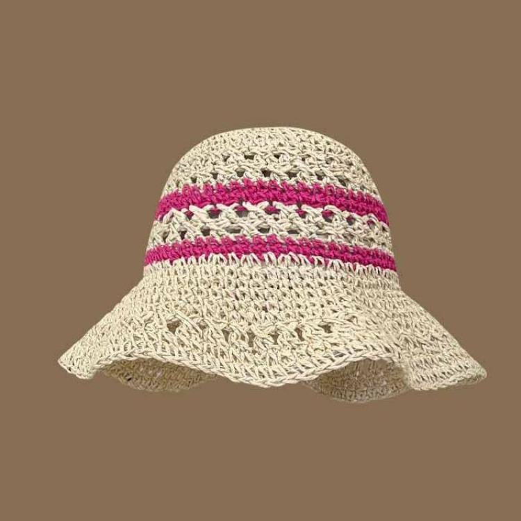 Summer Hats For Women Striped Hollow Sun Hat Foldable Sunshade Fisherman Cap Bucket Hat Seaside Travel Sunhat Beach Accessories