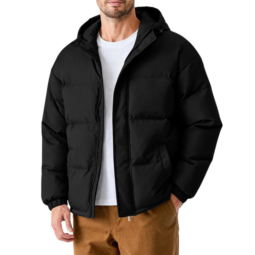 Men's Oversized Casual Down Jacket With Long Sleeves And Hood