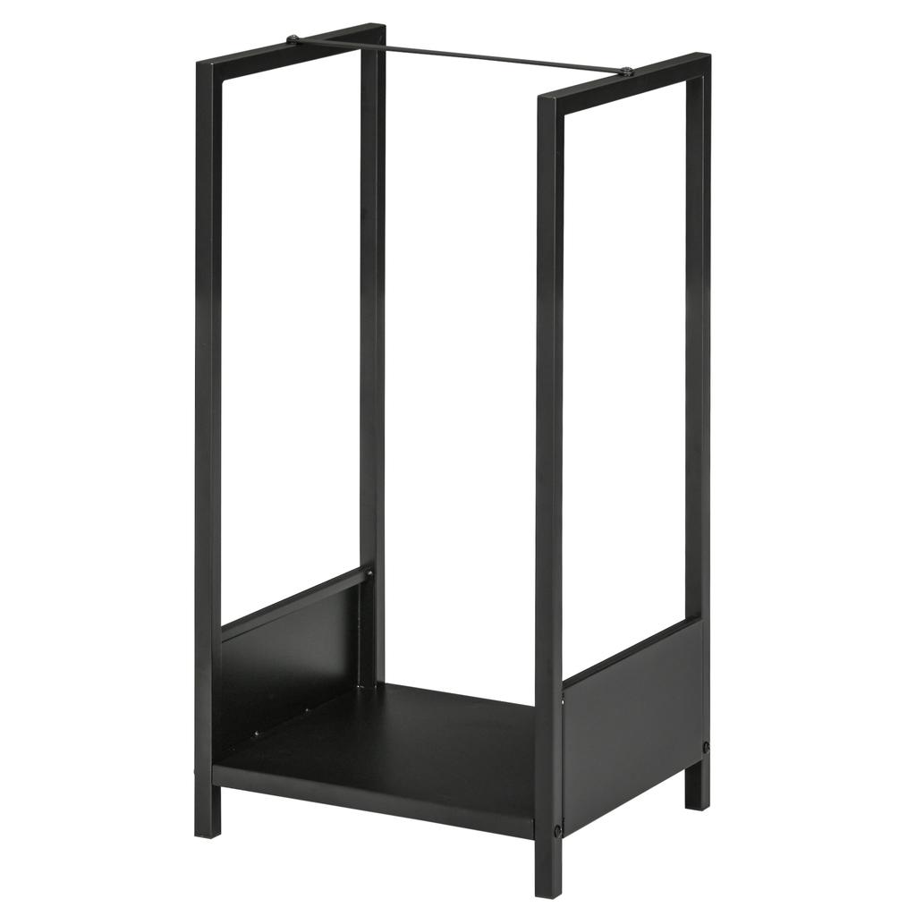 Stahl-Holzregal für Innen und Außen mit erhöhtem Sockel, 39x35x76cm, Schwarz
