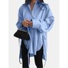 Female Plus Size Loose Front Short Back Length Tie Blouse Early Autumn Solid Color Unique Elegant Tops