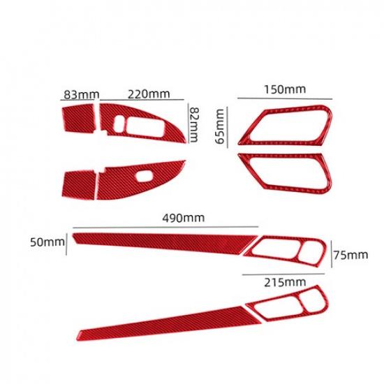 10Pcs Red Carbon Fiber Interior Door Control Cover Trim For Mercedes-Benz W203