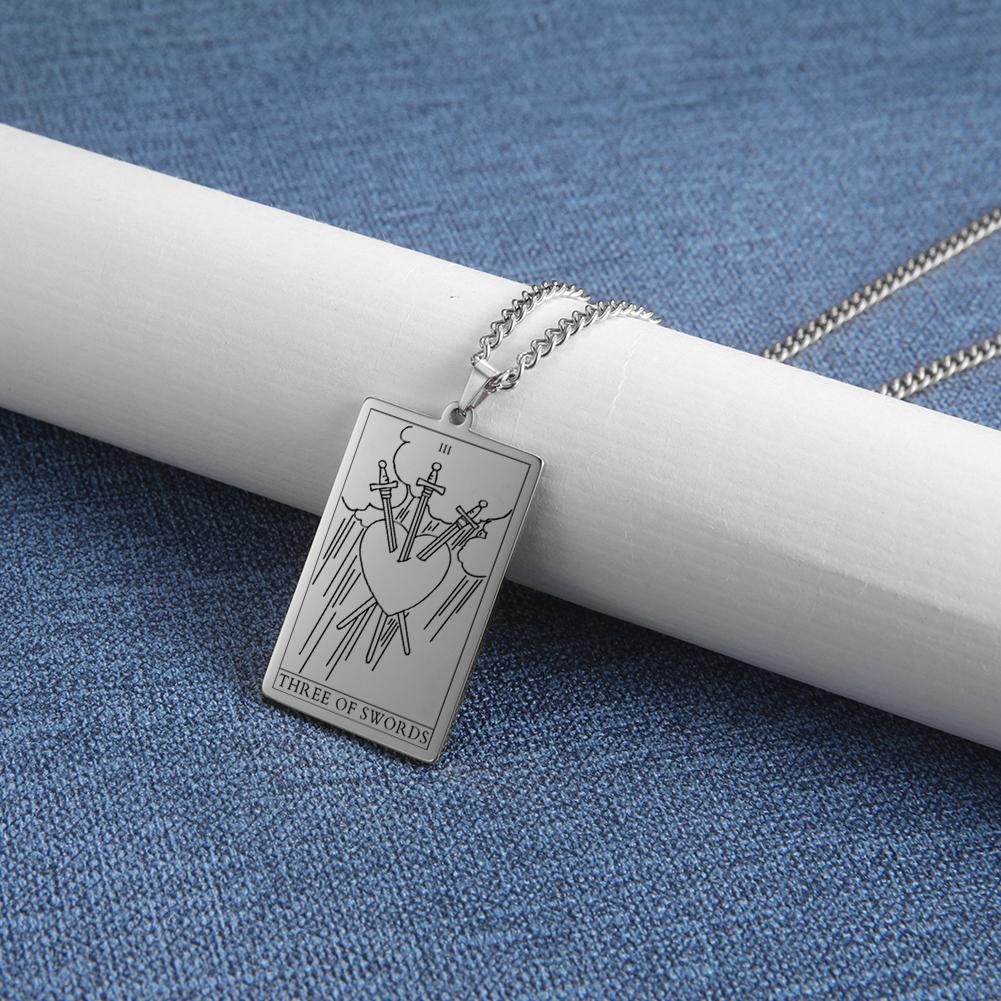 Dawapara The Suit of Swords Tarot Card Amulet Pendant Necklace Link Chain Stainless Steel Golden Black Jewelry