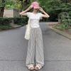 Striped Wide-leg Pants for Women, Summer Korean Style New Casual Pants, Casual and Slimming, Elastic Waist, Loose and Draping, Floor-length