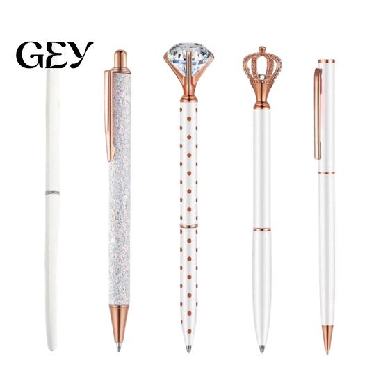 Fashionable Office School Supply 5PCS Metal Diamond Ballpoint Pens, with Sparkling Rhinestone Decor, Sturdy Pocket Clip Pen Smooth Press Mechanism