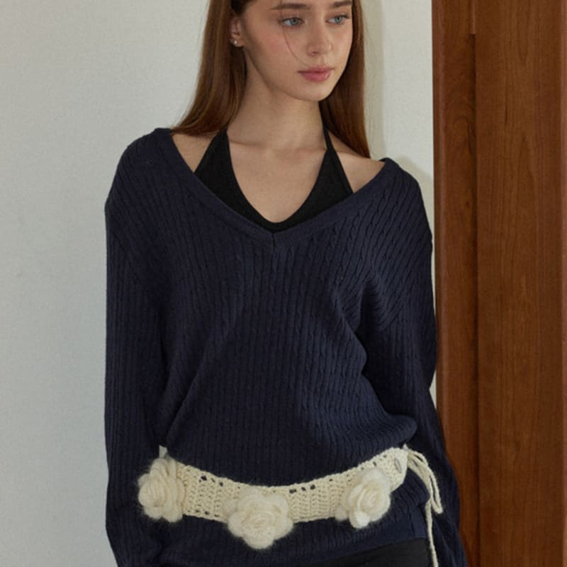 

Slowslowly Камелия Ручная Вязка Крючком Мохер Вязаный Широкий Пояс _ Кремовый Cream