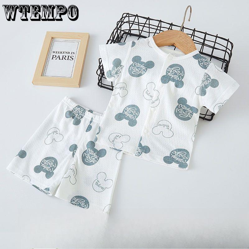 Short Sleeved Set Summer Thin Baby Cardigan Air-conditioned Home Clothes Men's and Women's Children's Pajamas Summer Clothes