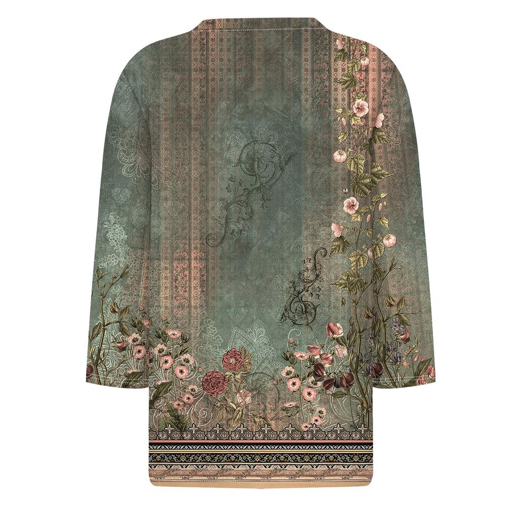 Damenmode Lässig Locker 3/4-Ärmel Blumenmuster Rundhals Oberteil