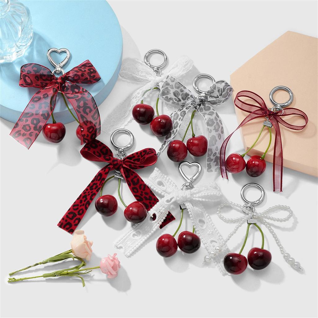 Stylish Love Cherrys Pendant Bowknot Keychain Accessory Stylish Key Holder for Women Sturdy Alloy Car Key Pendant