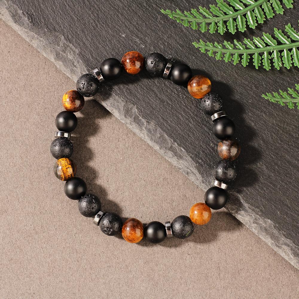 Festive Gifts Natural Tiger Eye Lava Rock Matte Onyx Beaded Bracelet Minimalist Fashion Jewelry Suitable For Daily Wear And Gifting