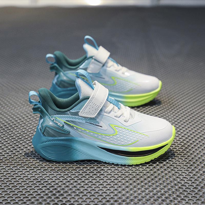 Boys' sports shoes medium and older children's leather surface school Velcro running shoes lightweight wear-resistant protective versatile runn