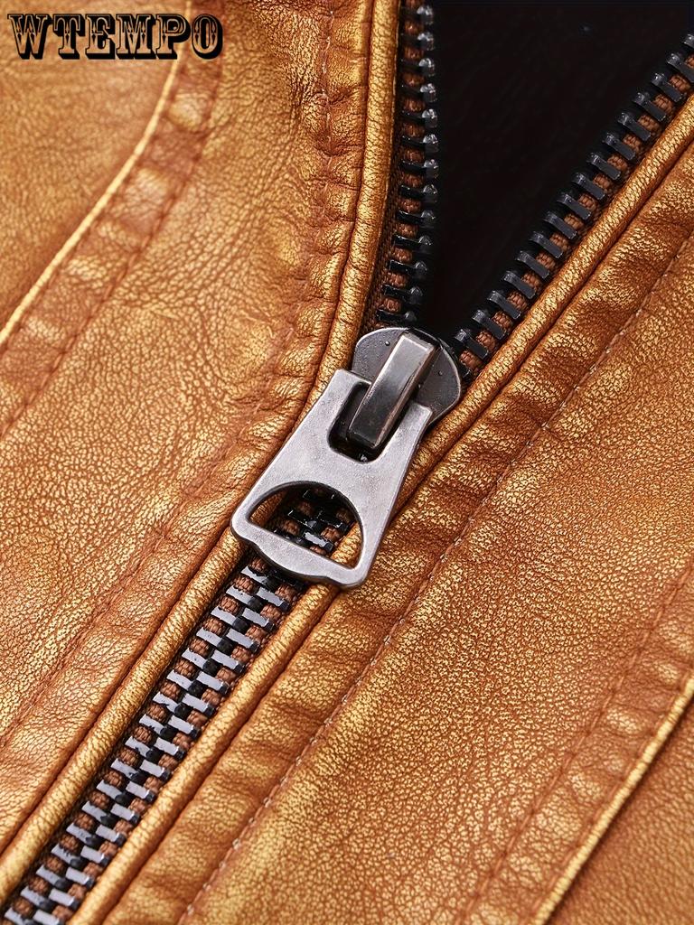 Men's Casual Vintage Style PU Leather Jacket With Pockets -  Stylish & Durable - For Everyday Wear - Perfect Gift for Fashionable Men